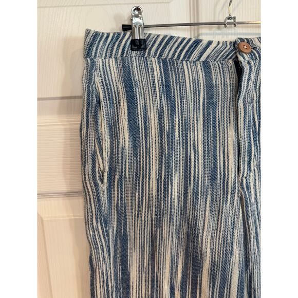 Striped Pants Blue & White Cropped Wide Leg Boho Casual Comfortable - Picture 3 of 8